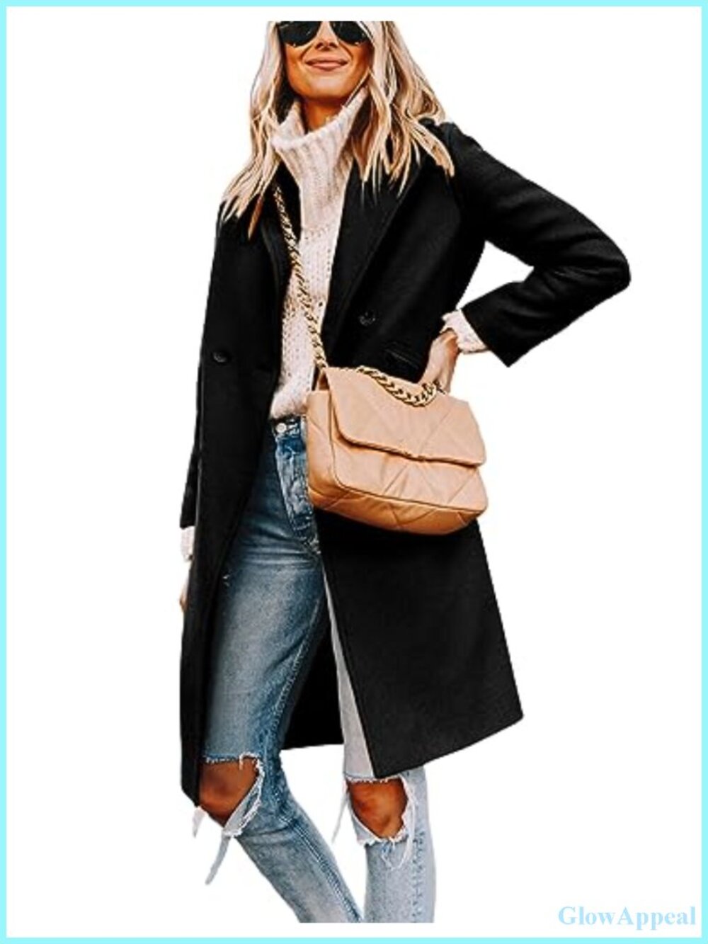 Women's Wool Blend Peacoat Notch Lapel Double-Breasted Mid-Length Winter Coat